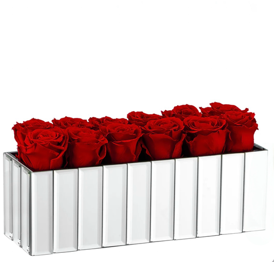 mirror vases red roses
