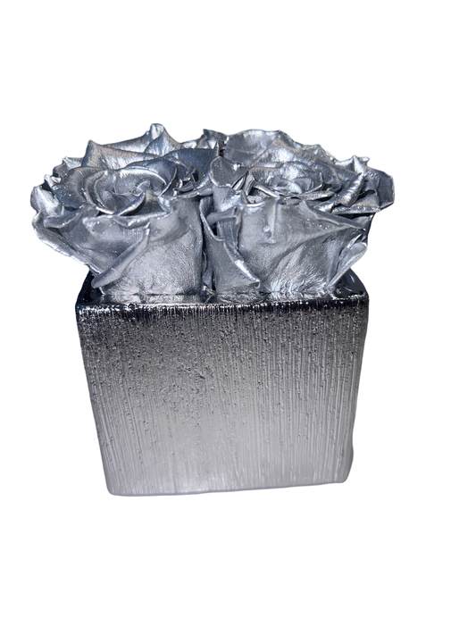 silver metallic small vases
