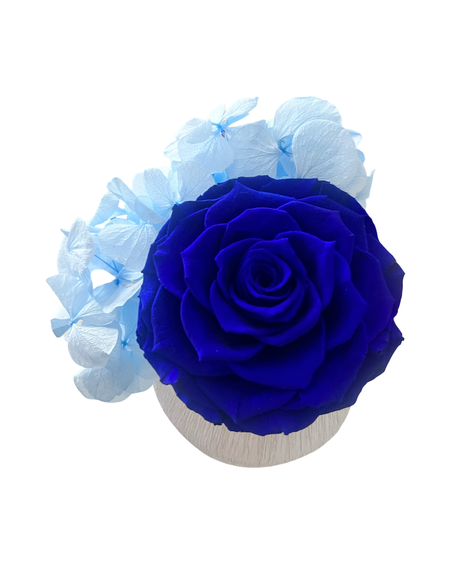 Blue roses with hydrangeas ceramic vase
